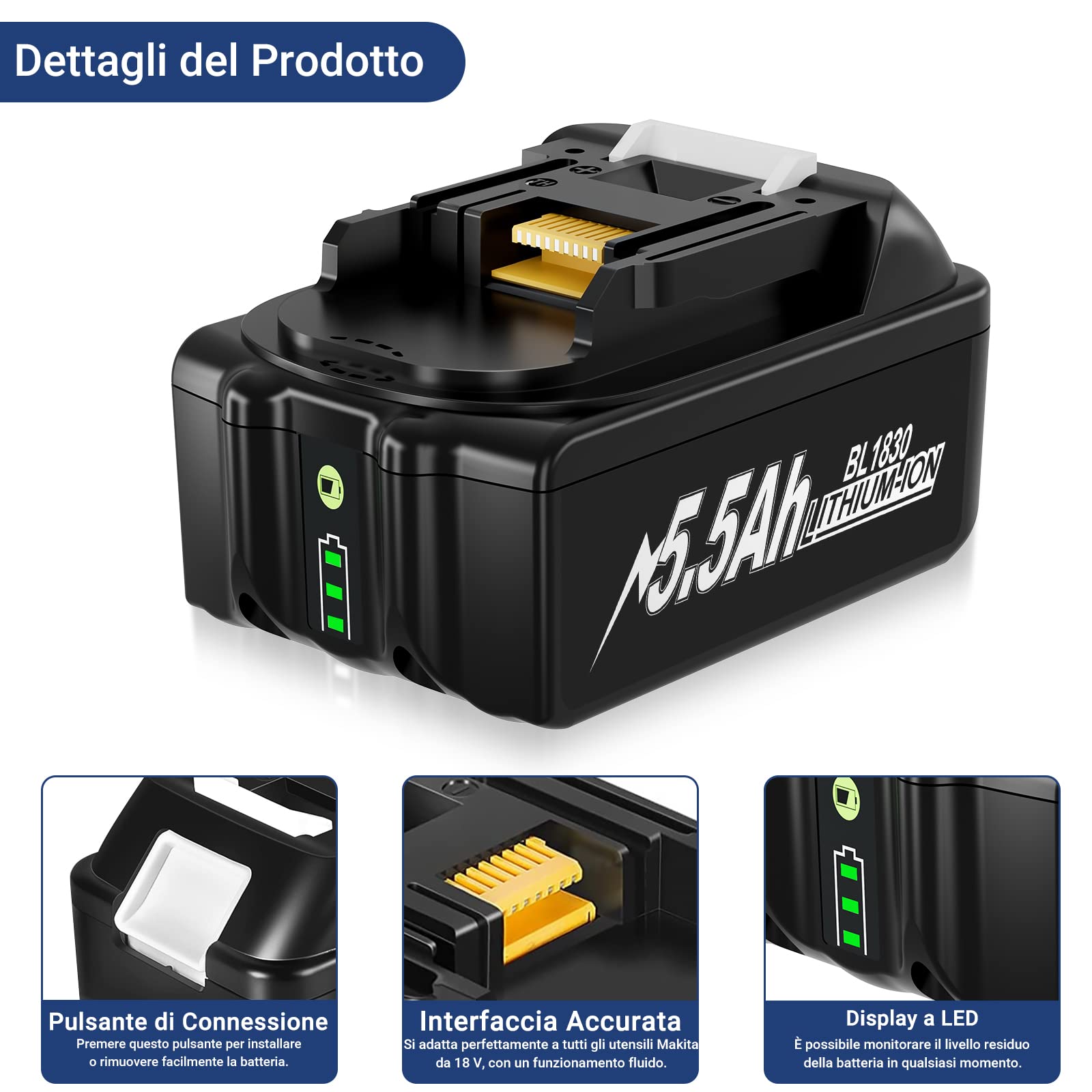 AIMAX Baterías de Repuesto para Makita 18V 5.5Ah, Batería de Recambio 18V BL1860B BL1820B 1830B 1840B 1850B, Compatible con Makita 18V Adecuado con el Cargador Original 18V