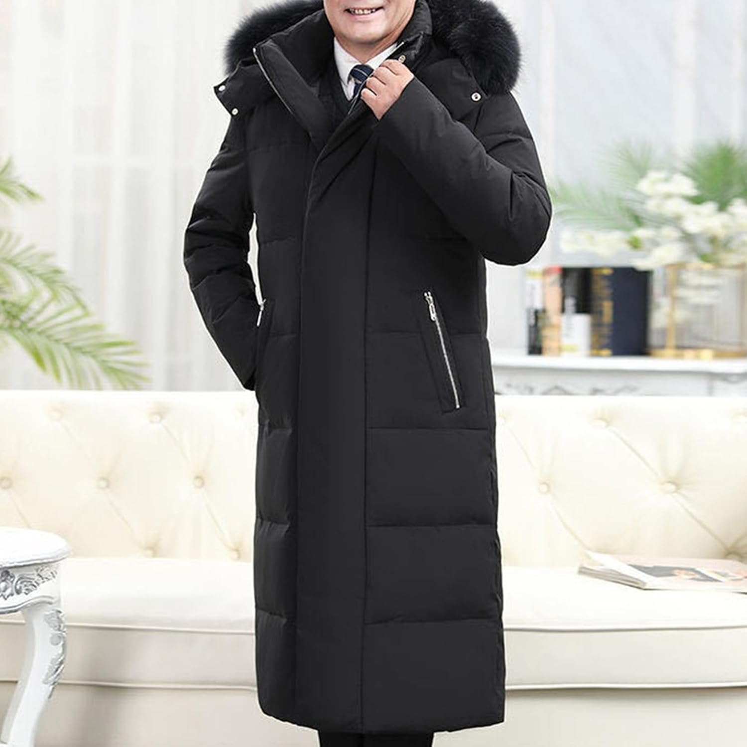 Maiyifu-GJ Mens Winter Long Coats Hooded Puffer Jacket Windproof Thicken Warm Down Jackets Padded Parka Outerwear Windbreaker