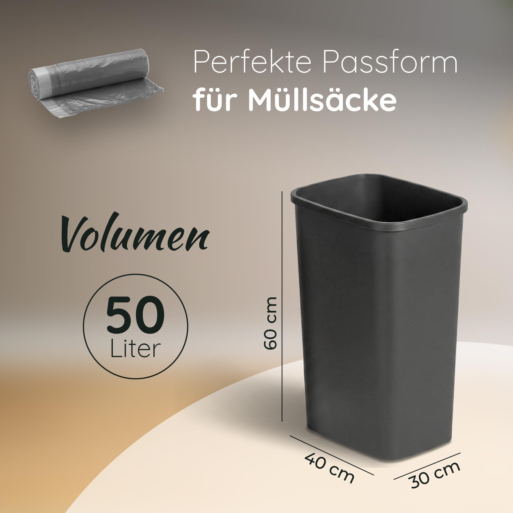 Novaliv Sparset 5x Mülleimer 50L ohne Deckel Anthrazit, Offener Papierkorb Abfalleimer für Küche Gewerbe Werkstatt Lager, Müll Eimer Bin Abfallbehälter Kunststoff Mülltonne Eckig Made in Germany