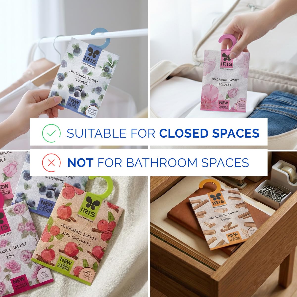 Iris Homefragrances Set of 7 Fragrance Sachet -Sandal, Coolblue, Floral Musk, Romance, Lavender, Apple Cinnamon and Damask Rose