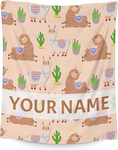 Blanket for Girl - 30x40 Inches Cute Llama Throw Gifts - Personalized Brown Soft Fuzzy Blankets for Couch & Office