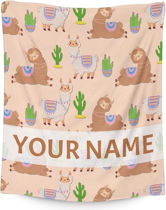 Blanket for Girl - 30x40 Inches Cute Llama Throw Gifts - Personalized Brown Soft Fuzzy Blankets for Couch & Office