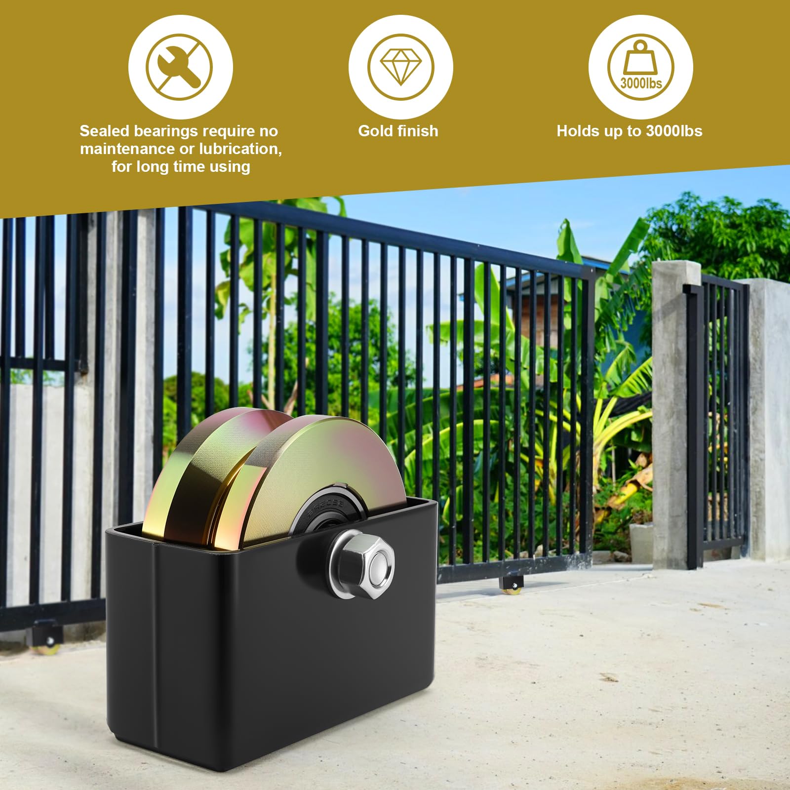 4" V Groove Sliding Gate Rollers Wheel 2 PCS Weld on Bracket Solid 3000LBS — Amazon image 4
