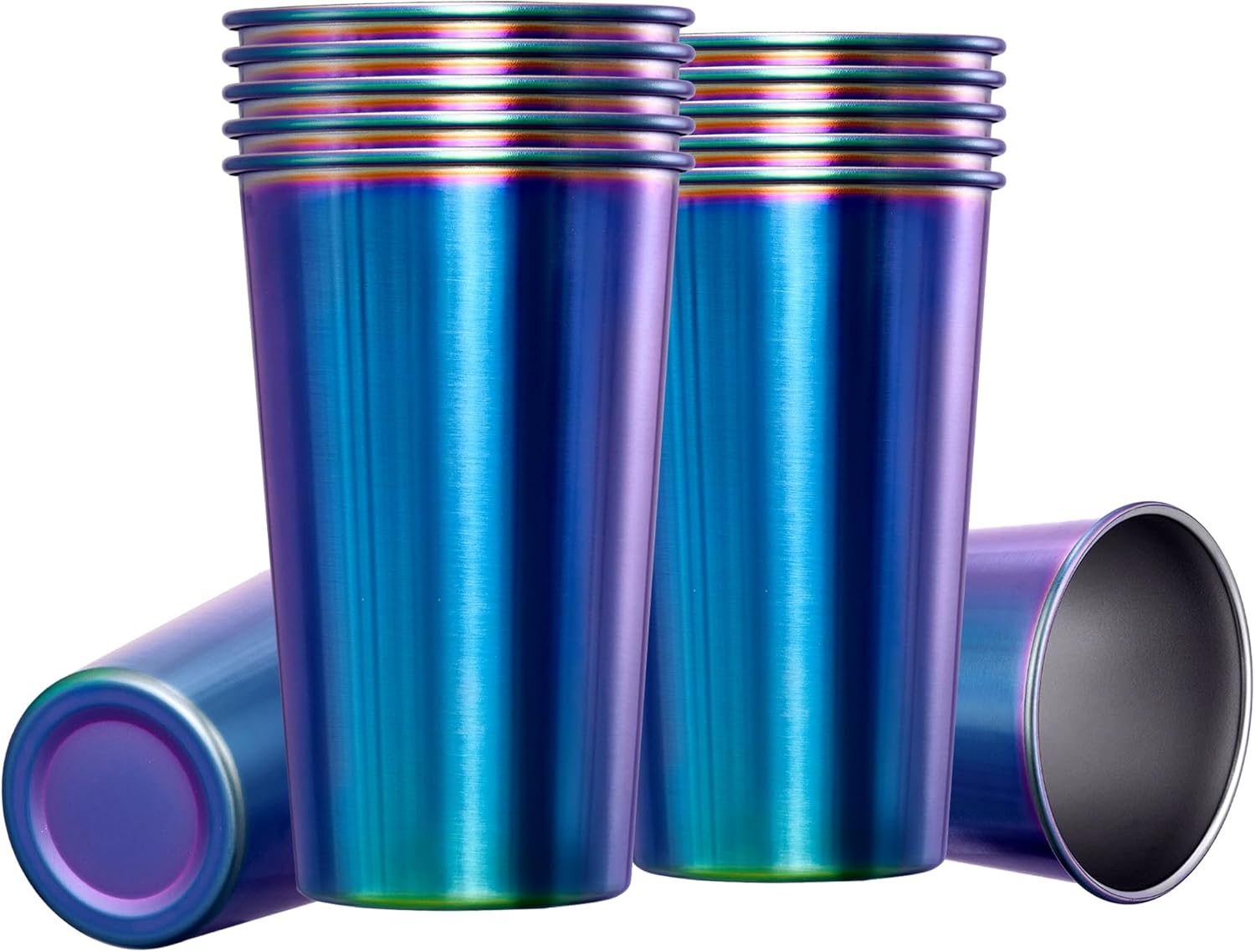 MEWAY 12 Pack 24oz Stainless Steel Pint Cup,Healthy Unbreakable and Stackable,Metal Drinking Glasses，Beer Glasses（Rainbow）