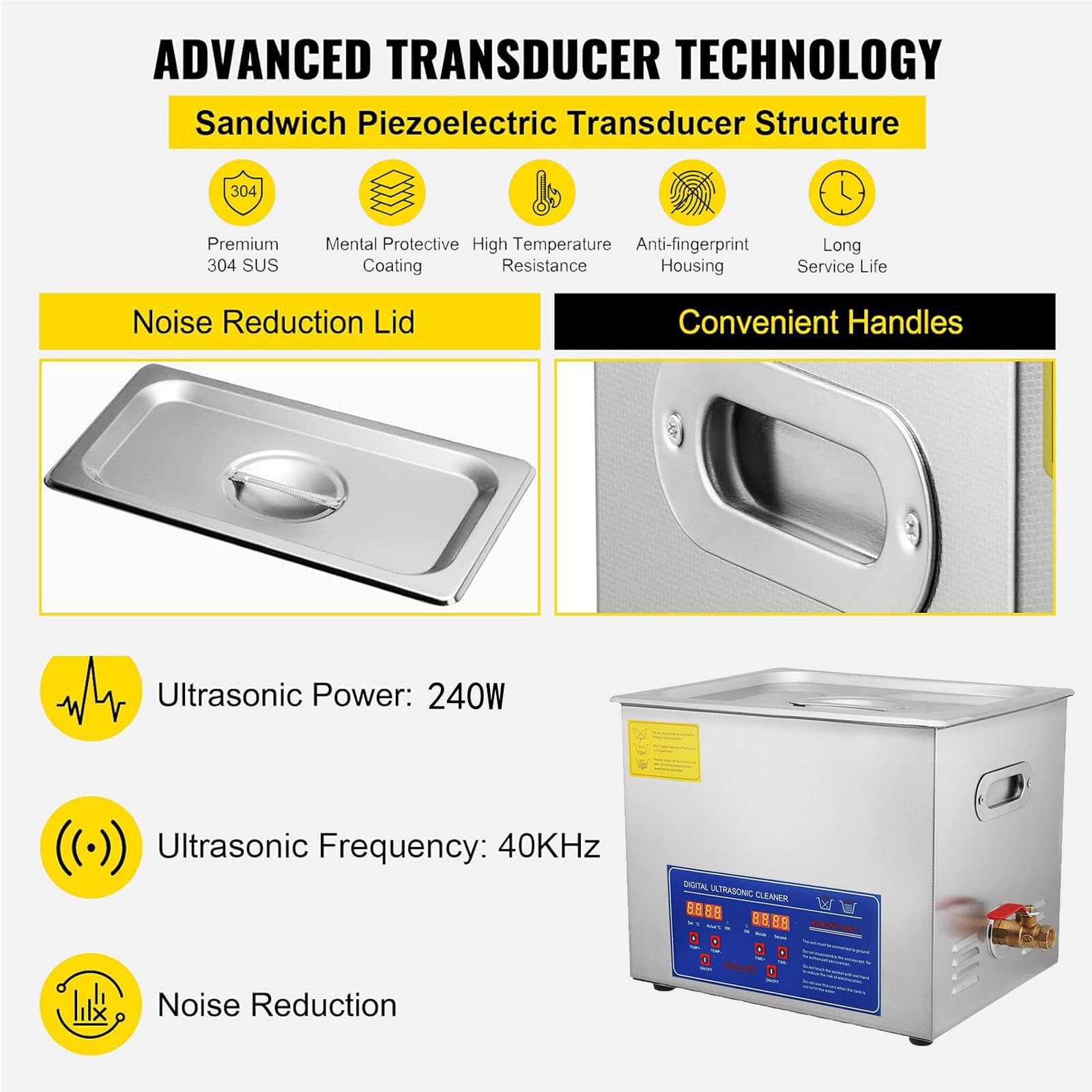 10L Ultraschallreinigungsgerät Ultraschallgerät Reinigungsgeräte Ultrasonic Cleaner Ultraschallreiniger Reinigung Ultrasonic Cleaning Machine mit Heizung Digital Timer