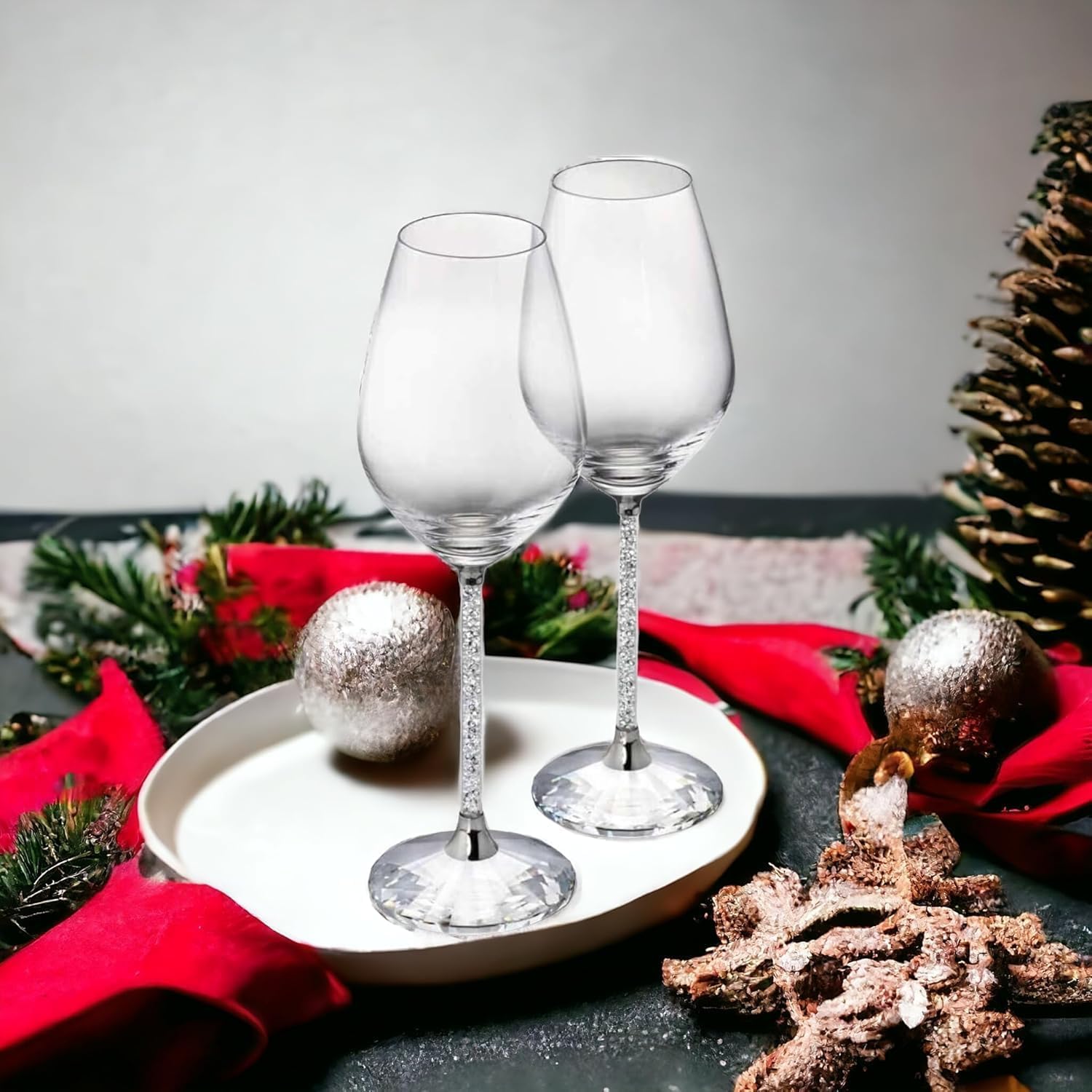 JAYOGLA Clear Crystals Wine Glasses Pair Embellished for Home Decor Set of 2 (20cm, Wine Glasses) - Image 4