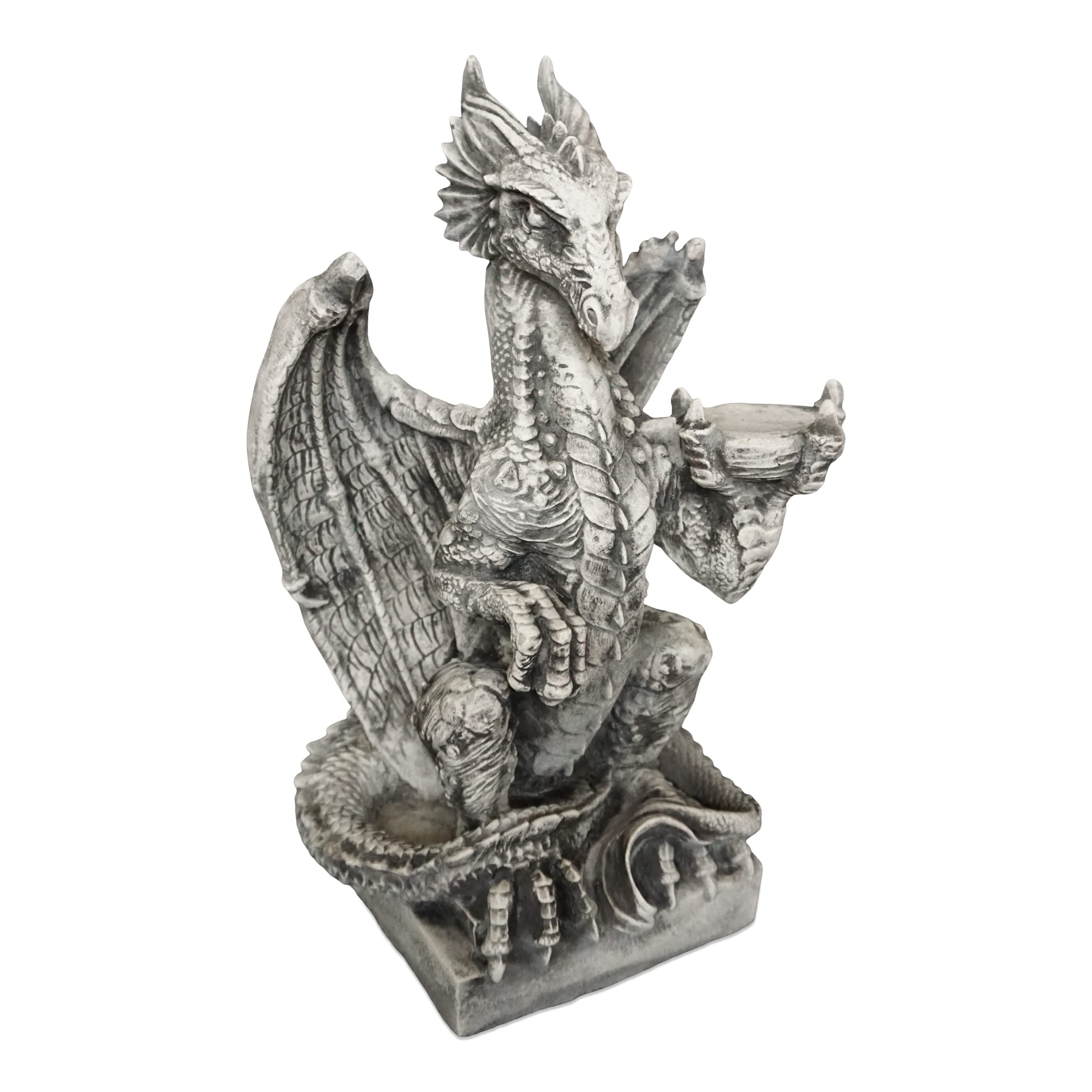 gartendekoparadies.de Drache auf Sockel Steinfigur, 51 cm, 18 kg