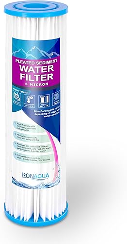 Cartucho de filtro de agua plisado para sedimentos de 9.87 x 2.5 pulgadas, superficie amplificada, elimina arena, suciedad, óxido, vida útil