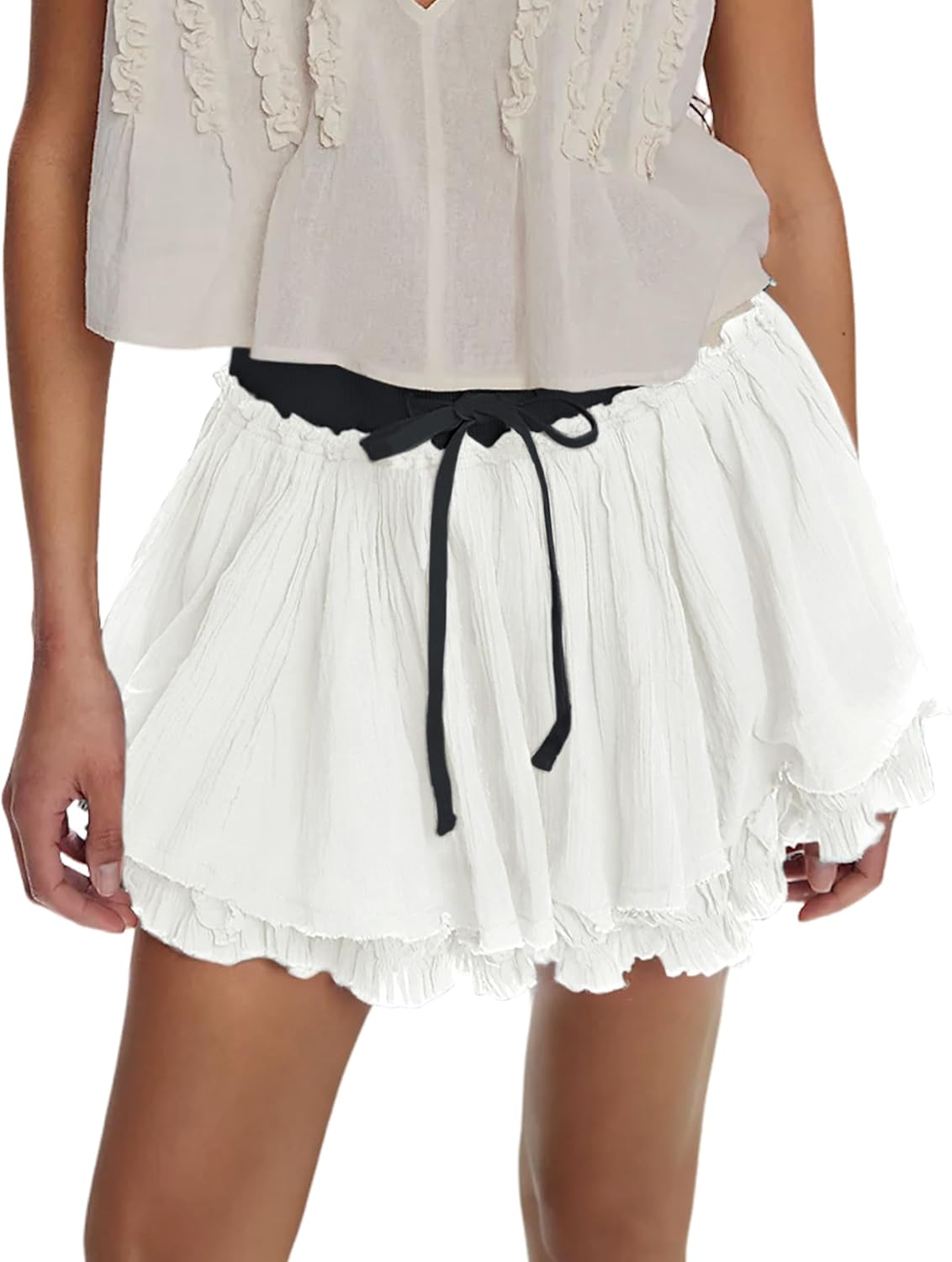 Lianlive Women Flowy Mini Skirt High Waisted Ruffled Tiered Casual Boho Skirts for Beach Summer Outfits