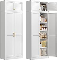 Vista 27 de Armario de despensa de cocina, armario de despensa de metal de 71 pulgadas de alto con puertas y estantes ajustables, alacena de comida