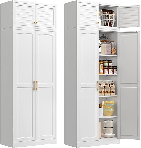 Miniatura 27 de Armario de despensa de cocina, armario de despensa de metal de 71 pulgadas de alto con puertas y estantes ajustables, alacena de comida