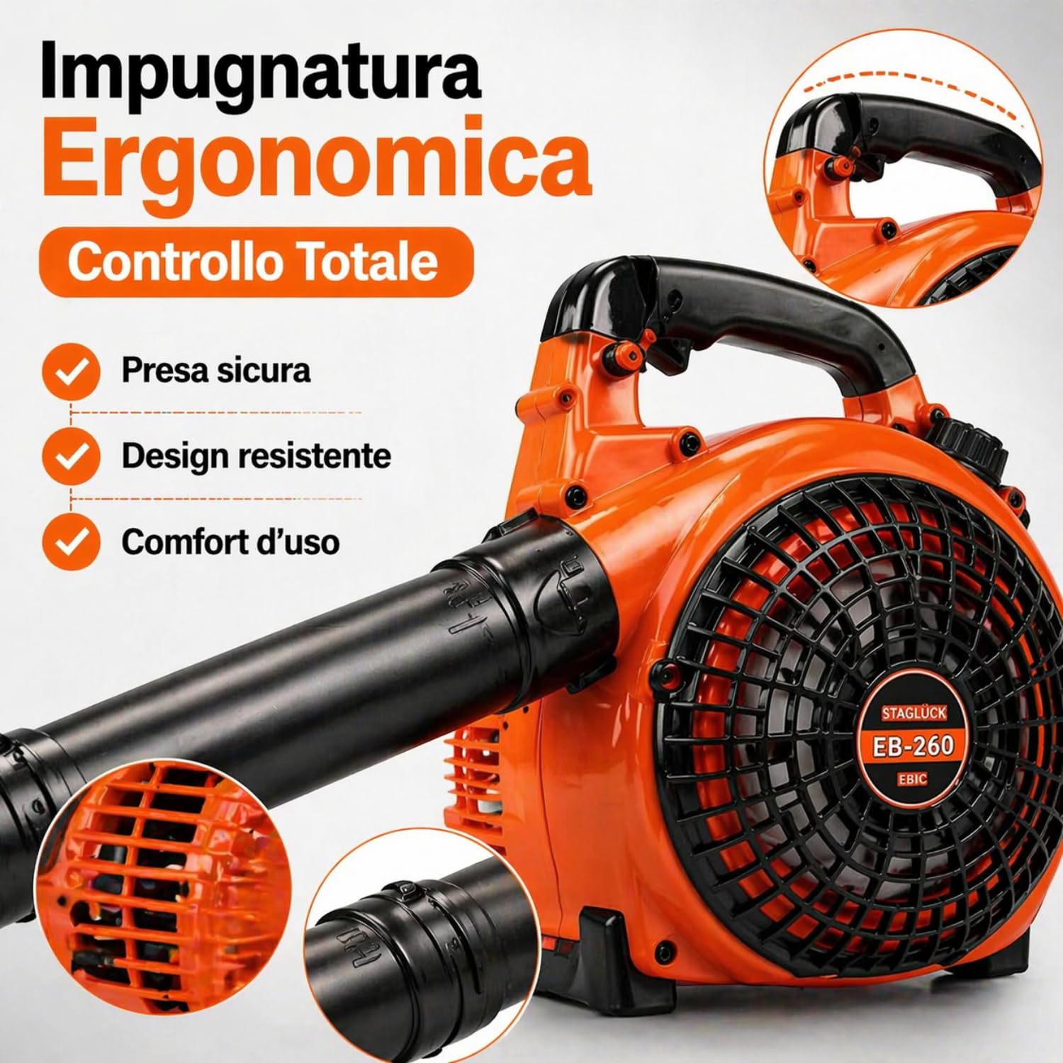 Soffiatore a Scoppio 25CC Motore 2 Tempi 1500W per Giardino