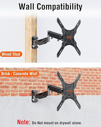 Miniatura 9 de ELIVED Soporte de pared de TV de altura ajustable para la mayoría de televisores de 23 a 55 pulgadas, brazo de resorte giratorio de movimiento