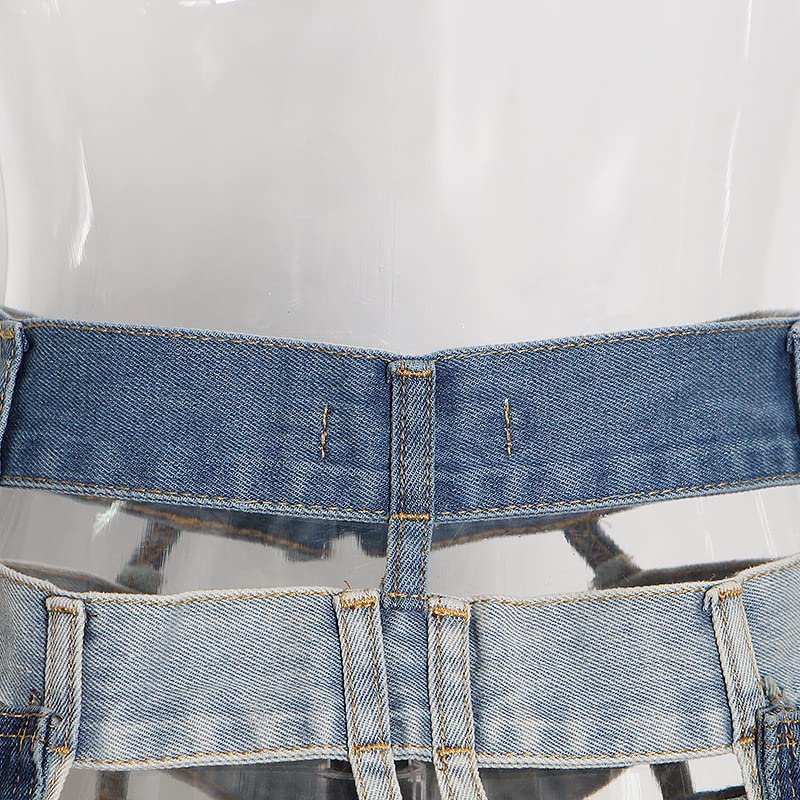 AINIFU 6-Section Splicing Denim Skirts for Women Ladies- Blue Jean Skirt with Pockets Sexy Decorative Skirt3