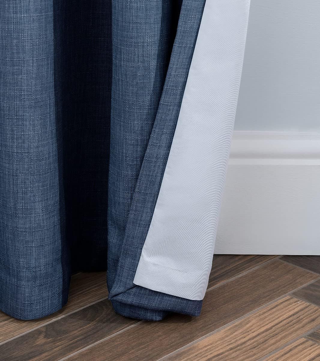Sleepdown Linen Look Eyelet Blackout Lined Curtains Thermal Insulated for Bedroom and Living Room Navy, 2 x 46" x 72" - Image 5