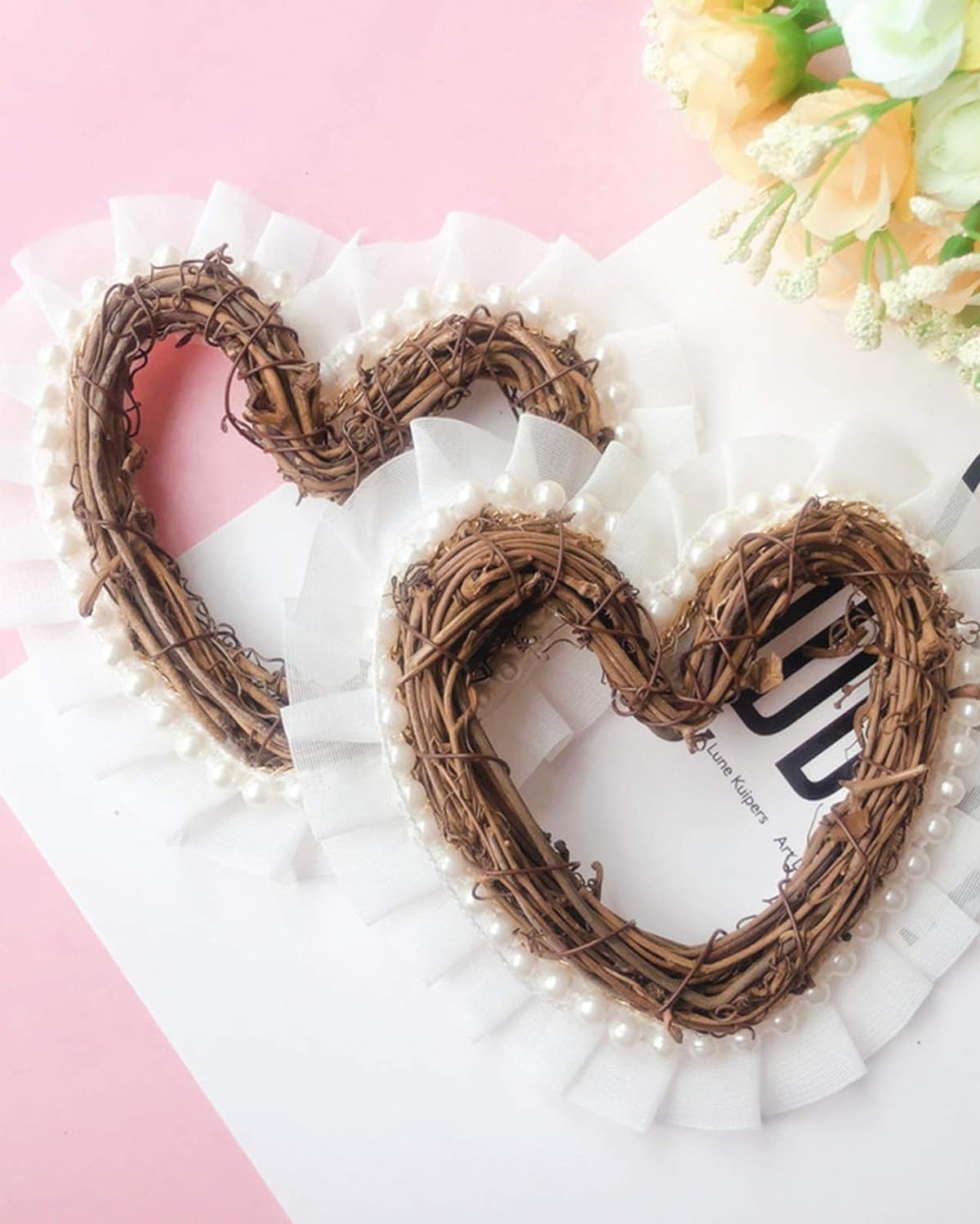 3 Ghirlande Cuore In Rattan Retrò - Decorazione Rustica Per Pareti E Porte - Foto 2