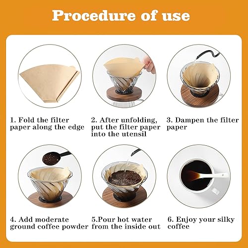 Miniatura 5 de 200 filtros de café, filtro V60 tamaño de filtro #2, filtro de café sectorial, filtro de café natural desechable sin blanquear para verter sobre