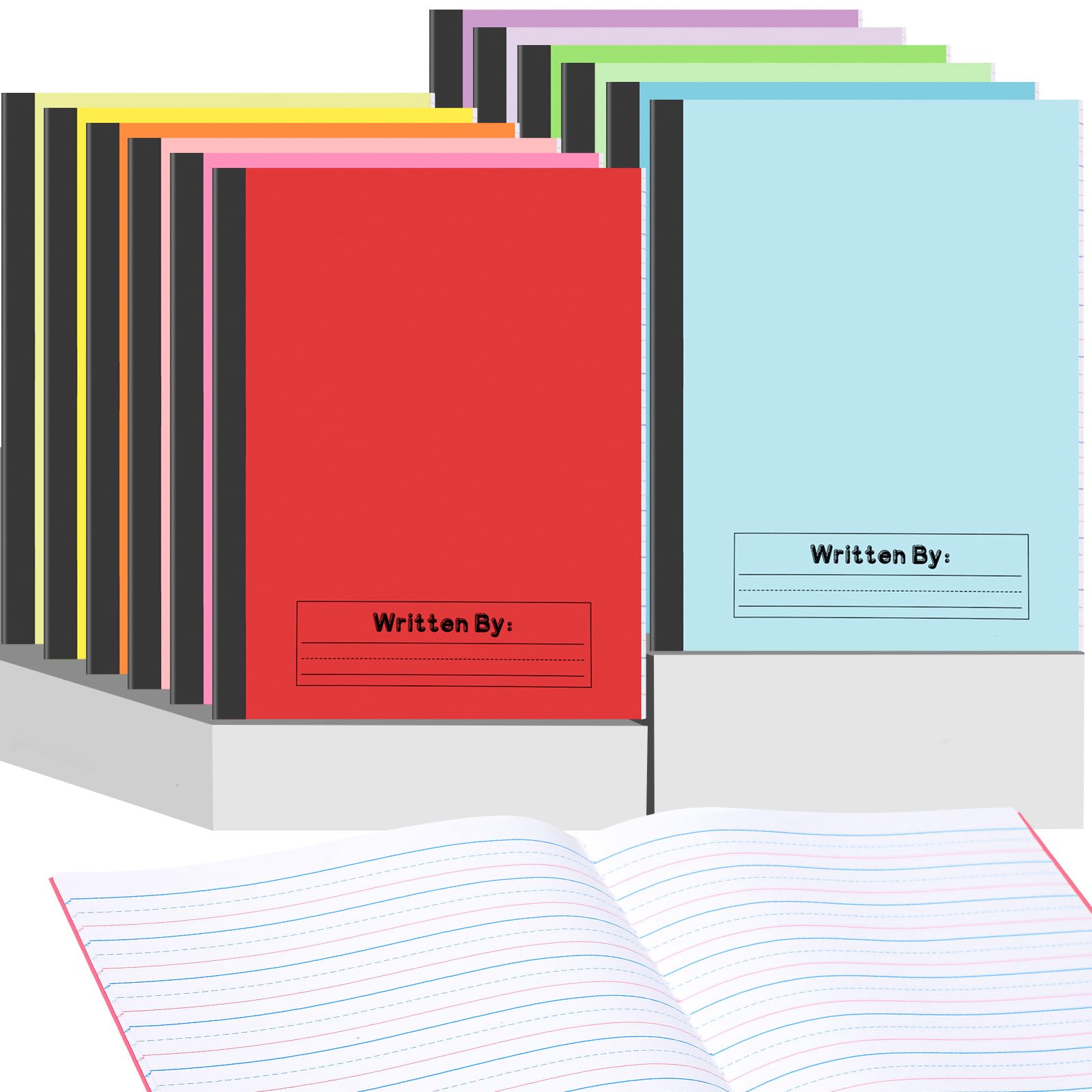 Henoyso 24 quaderni per composizione primaria K-2 Bulk 9. 190,5 x 7. Diario da 127 cm, diario di scrittura da 60 pagine per bambini, a righe, 3 righe, per scuola materna, forniture per pratica di