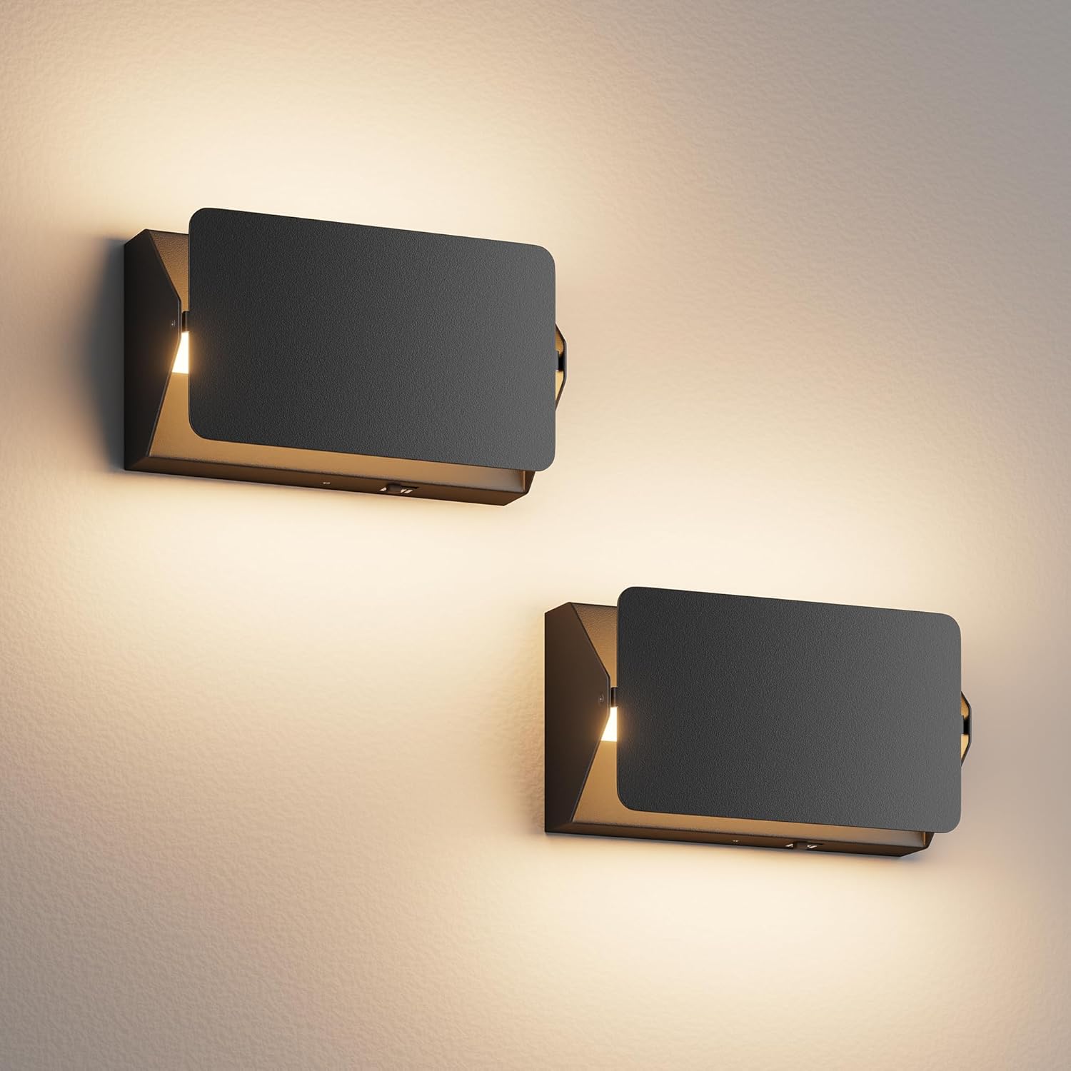 Indoor Modern Led Aluminum Wall Sconces,18W 5CCT 3000K-6000K Dimmable Hardwired Wall Light with Rotatable Lampshade,Contemporary Wall Lamp for Bedroom Living Room Hallway Stairway(Black,2Pack)