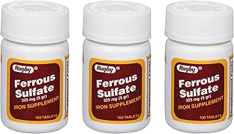 Rugby Ferrous Sulfate 325mg Tablets - Iron Supplement for Women and Men - 100 Count (3 Pack)