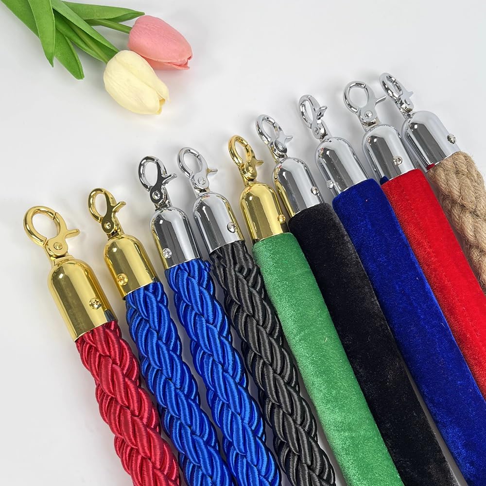 Rope Safety Barrier, Crowd Control Barrier Queue Line with Stainless Steel Hooks, Braided Hemp Rope Barriers for Crowd Control Twisted Stanchion Rope, Obstacle Queue Line Divider(Blue-Gold,10ft/305cm)