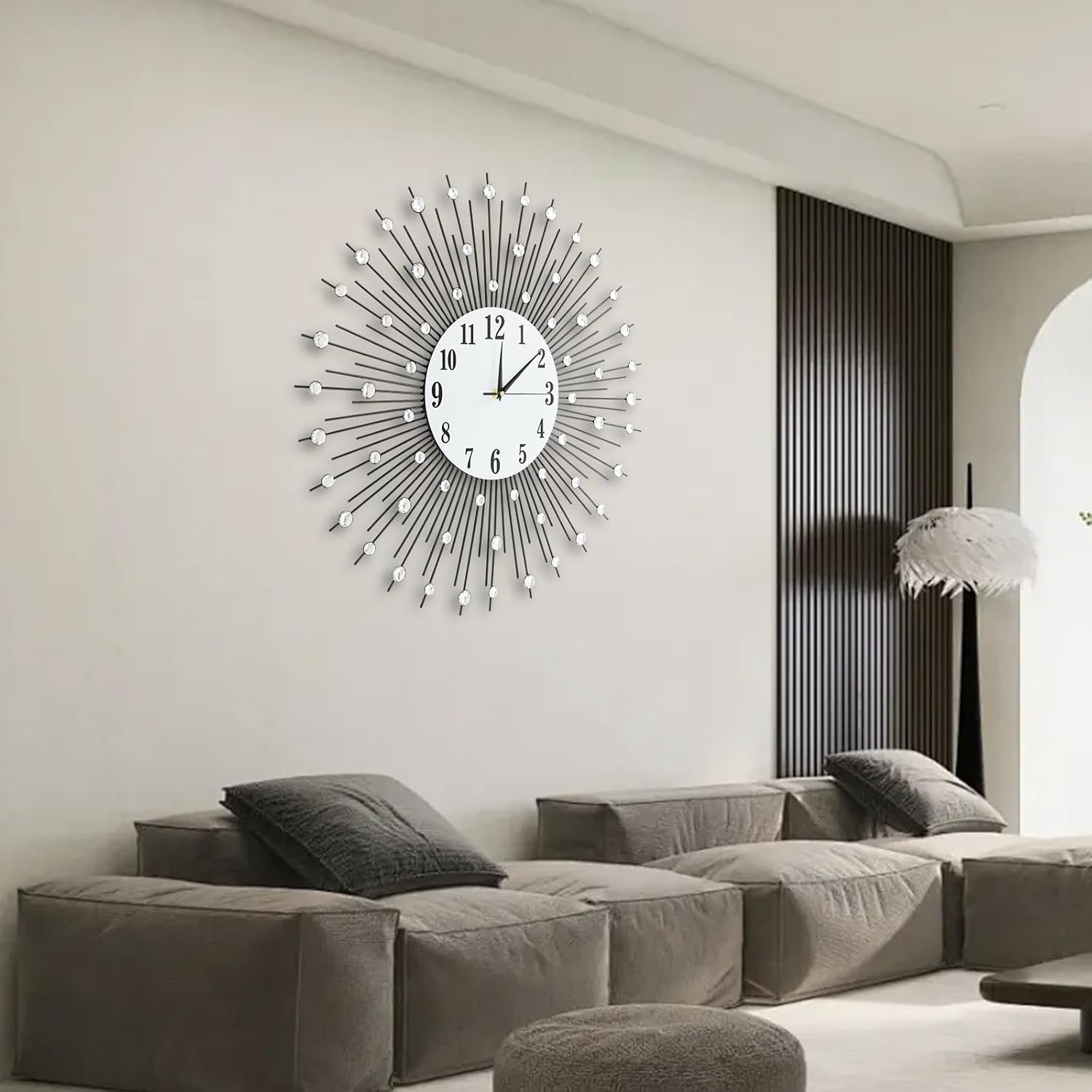 TFCFL Large Wall Clocks for Living Room Decor, 23.6 inch Silver Digital Wall Clock Non-Ticking Silent 3D Drop Round Flower Wall Clock Luxury Home Decoration for Bedroom Kitchen Office