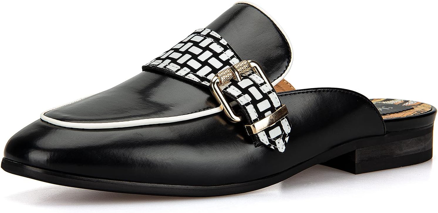 Meijiana Men's Slippers Slip-On Loafers Leather Formal Wear Casual Open Back Sandals