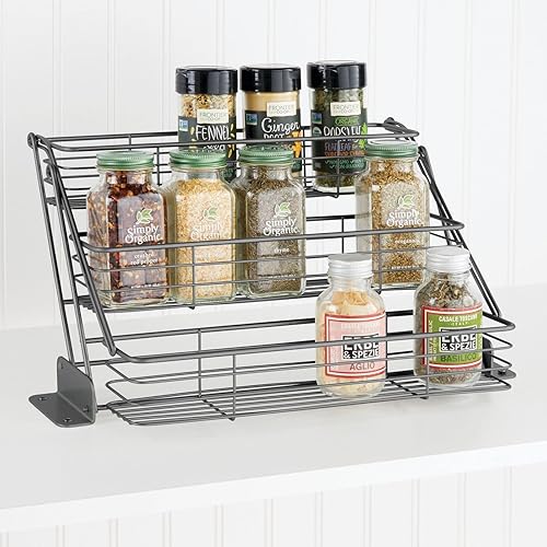 Miniatura 2 de mDesign Estante de especias extraíble de metal de 3 niveles, retráctil de fácil alcance, gran capacidad, organizador de estante de almacenamiento de