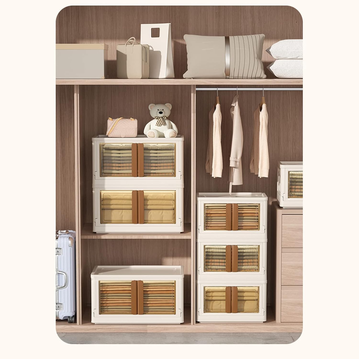 Oceano Scatola di Immagazzinaggio Pieghevole con Ruote e Doppia Apertura Contenitore Impilabile Plastica Robusta con Sportelli Trasparenti Organizer Salvaspazio per Vestiti Giocattoli 49x31x30cm 32l