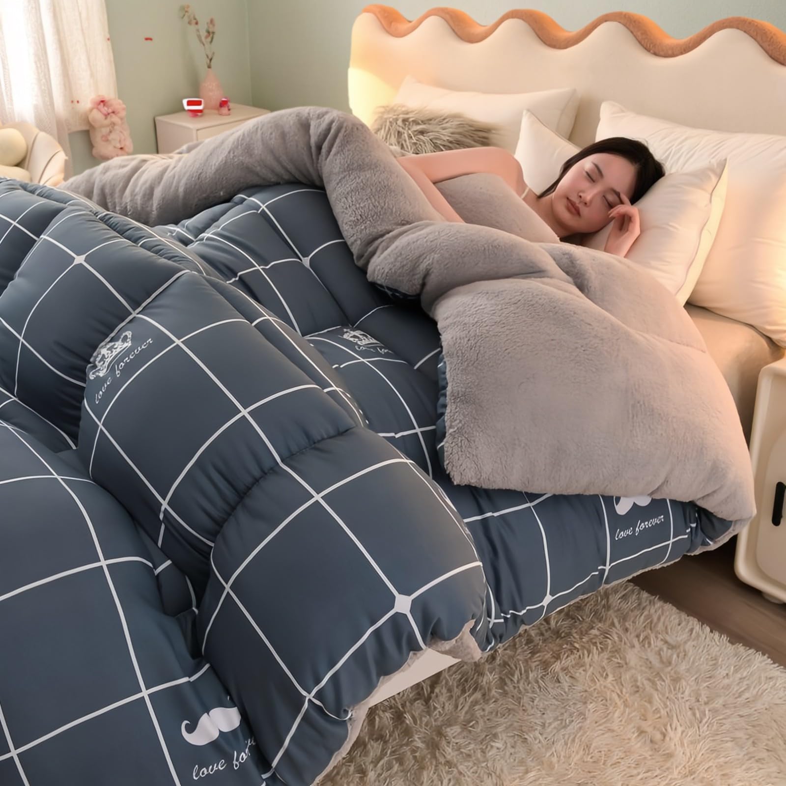 XHCTNN EdredóN con Sherpa Borreguito Cama Colcha Edredon Invierno Cama 135 150 Edredon Nordico Cama 135(C,220 * 240cm/5.0kg)