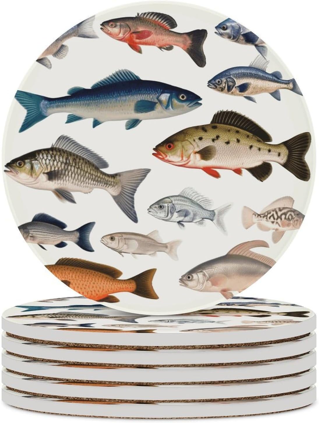 Different Fish Coaster with Cork Base Drink Coasters for Coffee Table Decor Modern Cup Coasters with Non-Slip & Heat-Resistant Cute Ceramic Table Coaster for Home Dining
