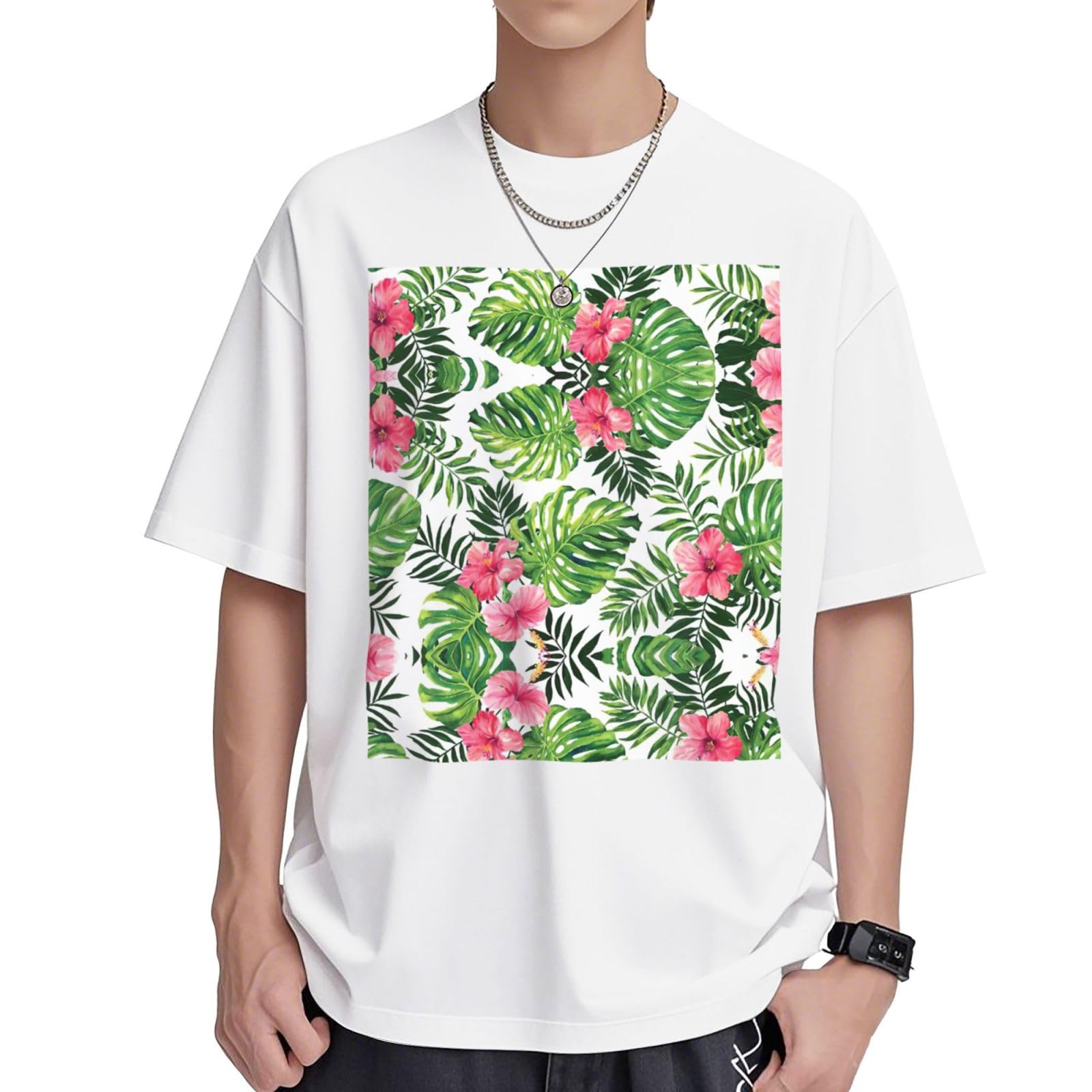 T-shirt tendance feuilles tropicales EdWal en coton doux - 8
