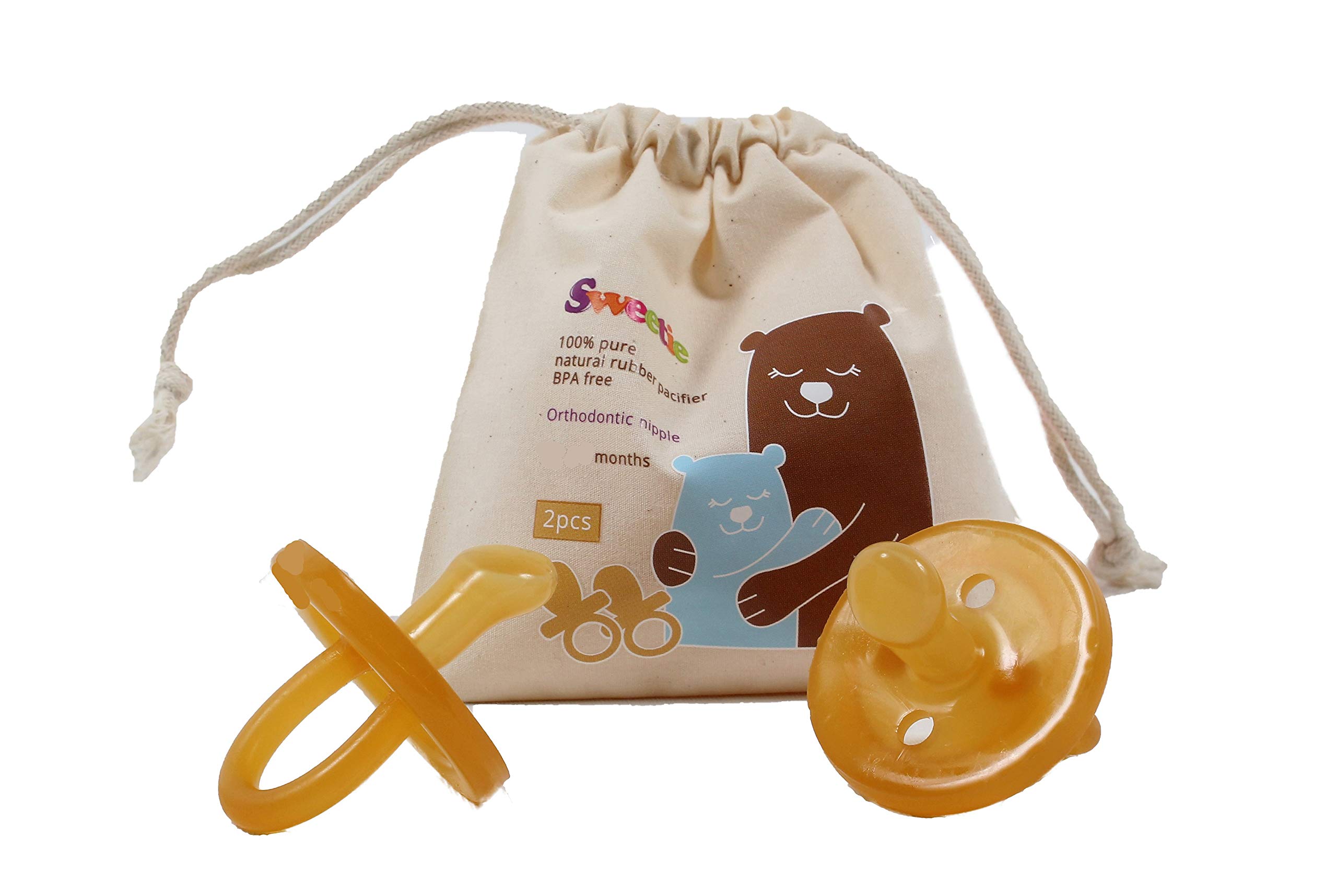 SWEETIE Rubber Orthodontic Pacifier 2 Count 6-12 Months Original Natural Rubber Pacifier
