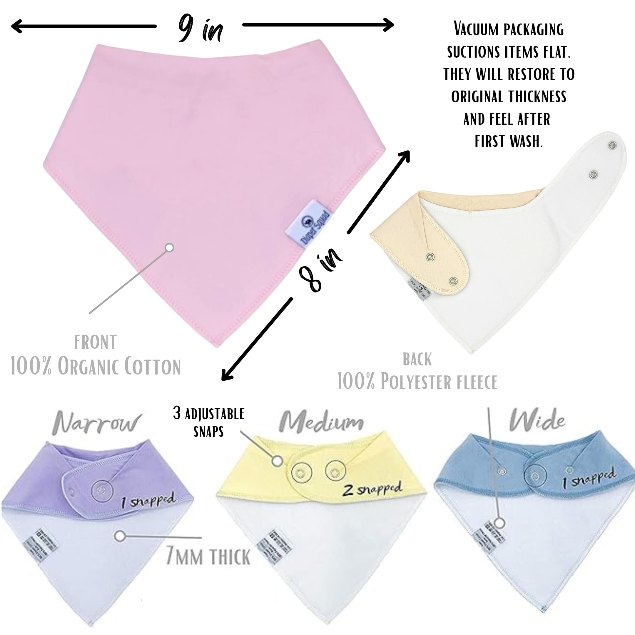 Pannolino Squad 100% cotone organico pastello, confezione da 10 bavaglini a bandana, tinta unita per ragazzi e ragazze