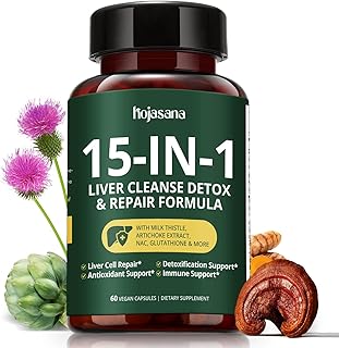 Milk Thistle Liver Detox Supplement – Liver Cleanse Detox & Repair with Glutathione, NAC, Turmeric, Artichoke & Reishi Mushroom – Supports Detox, Metabolism & Liver Health – 60 Capsules