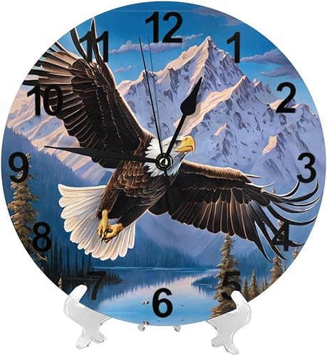 Miniatura 2 de KiuLoam Reloj de pared redondo silencioso sin tictac, árbol volador águila, montaña, lago, decoración del hogar, funciona con pilas, decorativo para