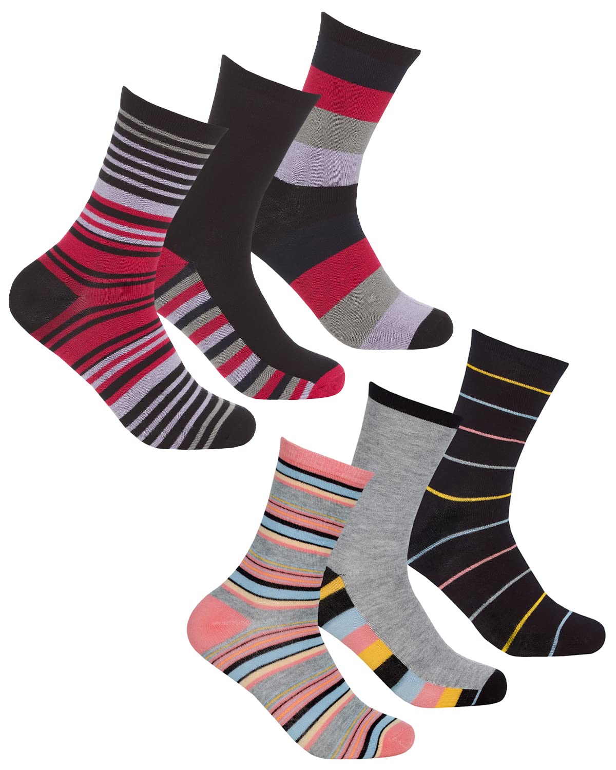 Undercover Women's 6 Pairs - Stripe Mix 6 Pairs Bamboo Socks 41B677 Stripe Mix