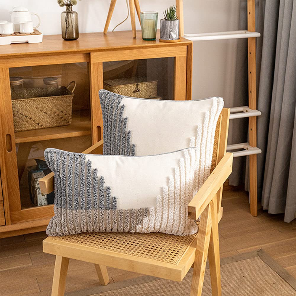 Kissenhülle Boho, Vintage Beige Streifen Geometrisches Muster Jacquard Baumwolle Dekorative Kissenbezüge Getuftete Marokkanische Minimalismus 45X45Cm Dekokissen Bezüge Für Sofa Schlafzimmer Wohn