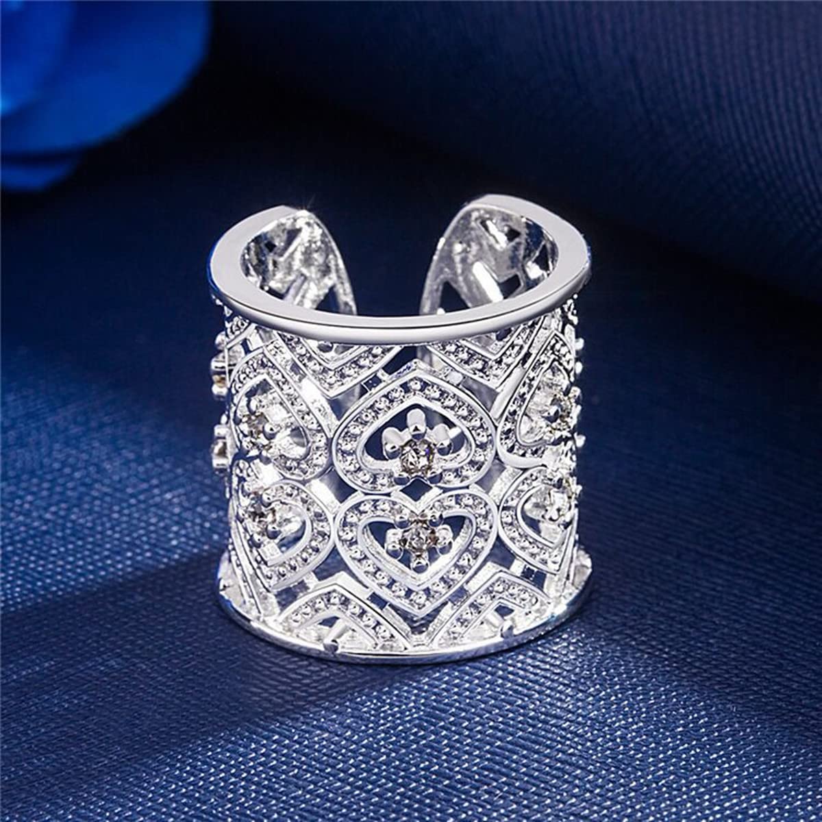 Europa Estilo 925 bañado en plata hueca oye blanco Zircon ajustable banda Ringe