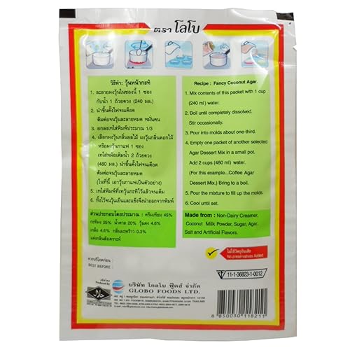 Miniatura 2 de Lobo Mezcla de postre de agar de coco, tamaño de 2.12 oz (2 onzas) x 3 bolsas de postre tailandés de GLobo FOOD Ltd. Tailandia