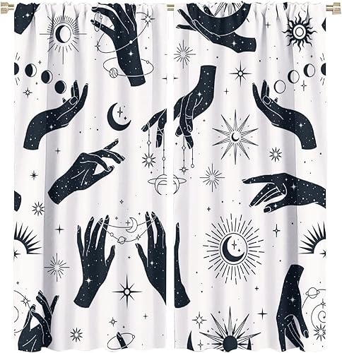 Cortinas opacas de bruja, sol y luna, tablero de Ouija, estrella, mano espeluznante, mágica, bohemio, brujería, alquimia, gótico, Halloween, para