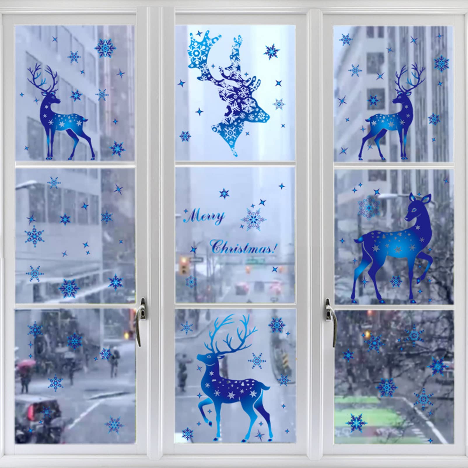 Cabilock 3 Set Adesivi Natalizi Decalcomania ' Adesivo Fiocco Di Neve Adesivo Di Natale Vetrofania Natalizia Adesivo Per Finestra Blue Pvc 6 Pezzi * 3