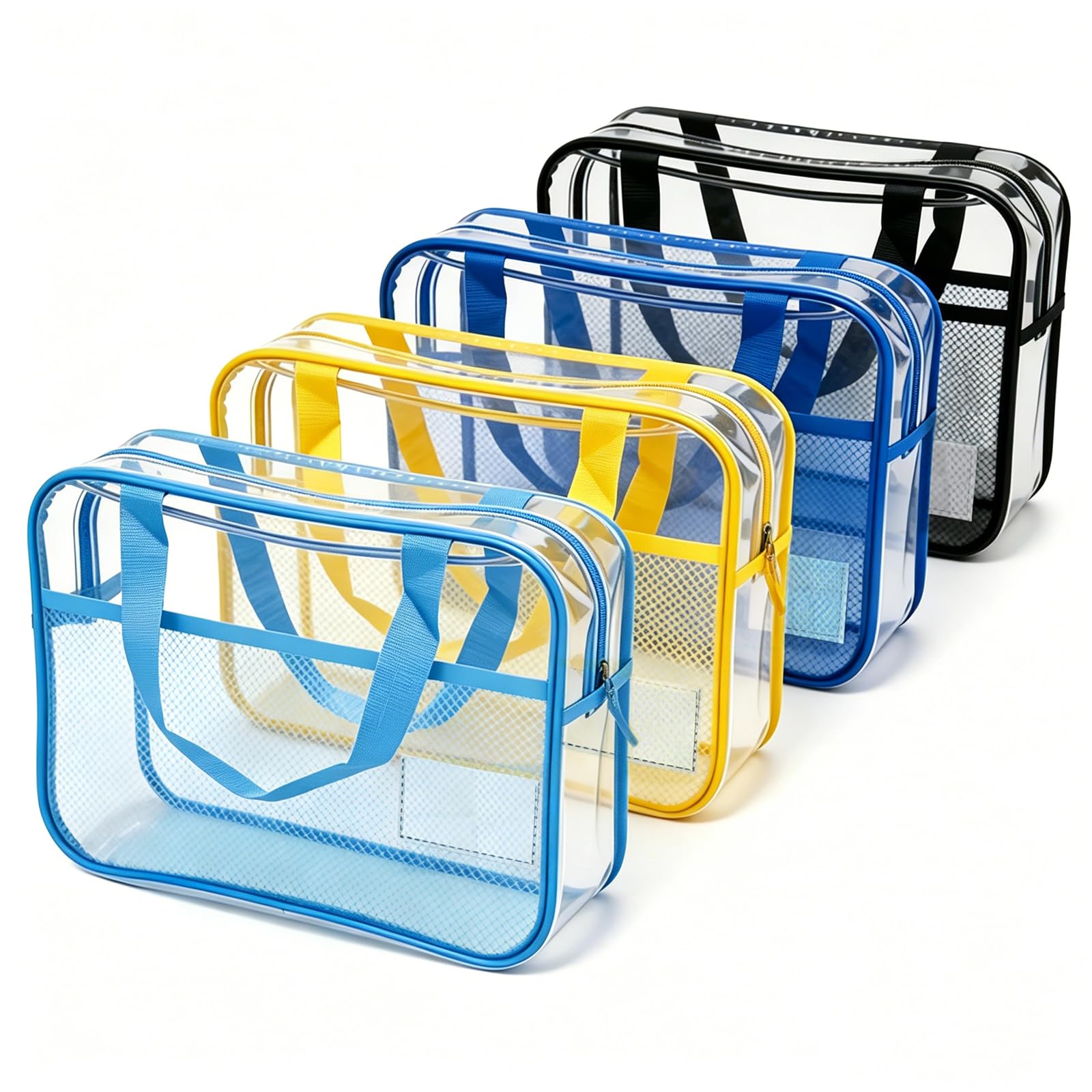 Large Clear Toy Storage Bags – 4 Pack, Heavy Duty PVC with Reinforced Mesh, Waterproof Tear-Resistant Organizer with Double Zipper, Handle & Label Pocket for Blocks & Toys, Assorted Colors