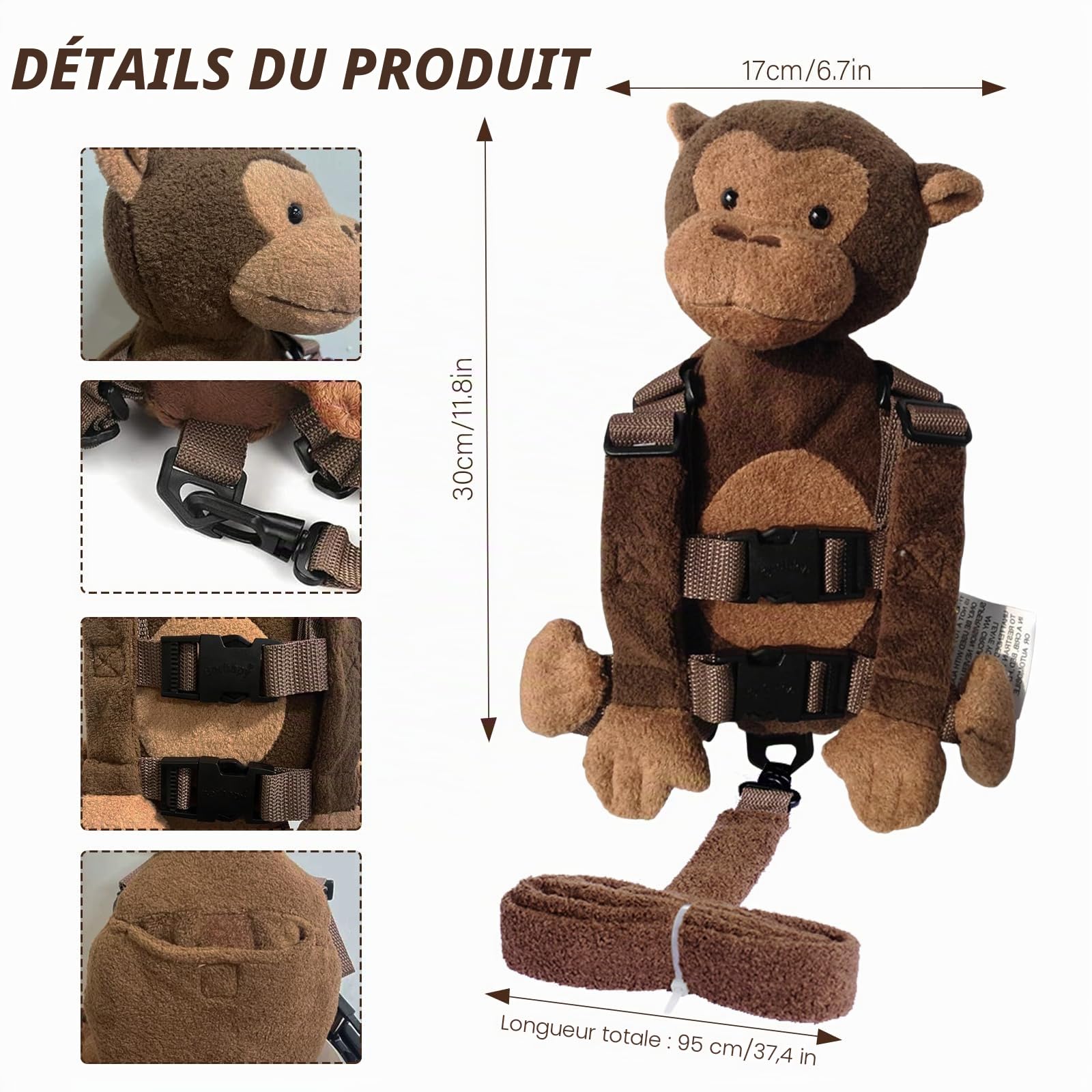 Sac à dos anti-perte pour bébé avec laisse pour enfant de 1 à 3 ans