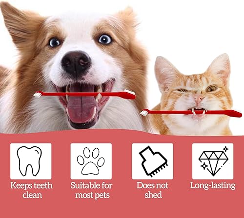 Miniatura 3 de 100 cepillos de dientes para perros de doble cabeza, kit de cepillado de dientes de cachorro de mango largo, cepillos dentales suaves para mascotas,
