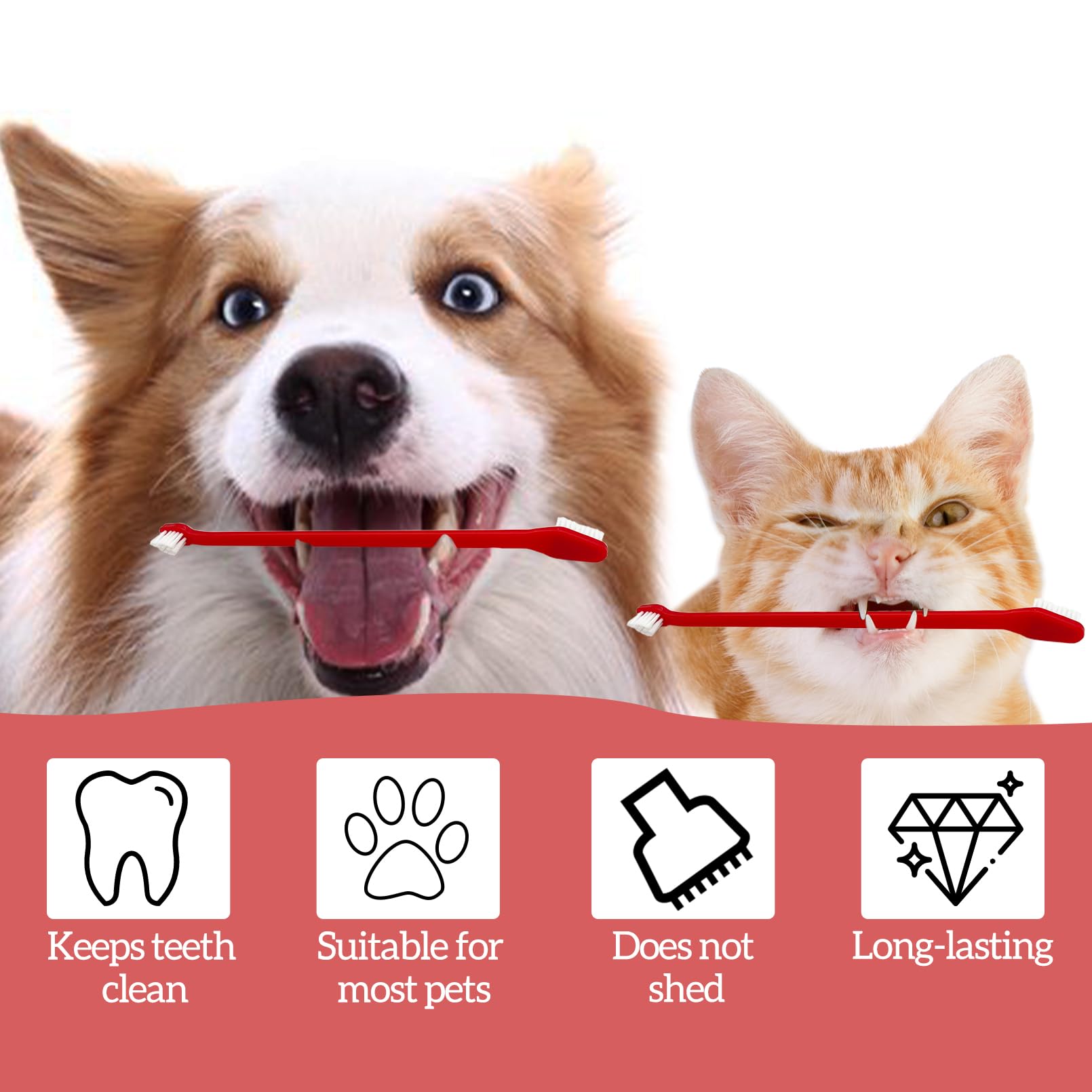 Lot de 150 brosses à dents à double tête pour chien - Brosse à dents à long manche doux - Brosses dentaires pratiques double face pour animaux domestiques - Brosse de nettoyage des dents