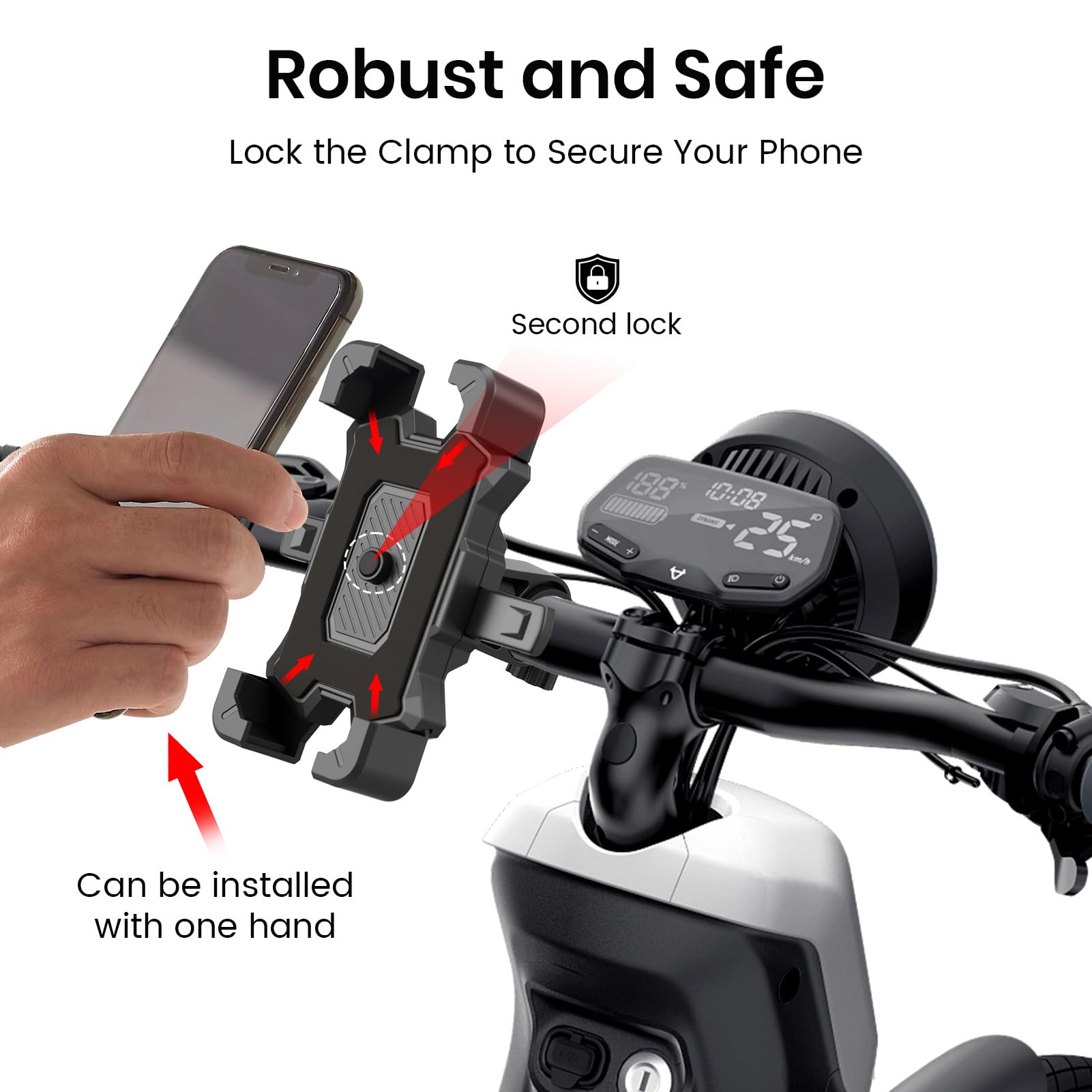 Support Téléphone Vélo Moto, Support Telephone Porte Telephone Velo Guidon Universel pour Trotinette Electrique Scooter VTT avec 360° Rotation pour iPhone 17 16 15 14 13 5,5"-7,9" Smartphones GPS