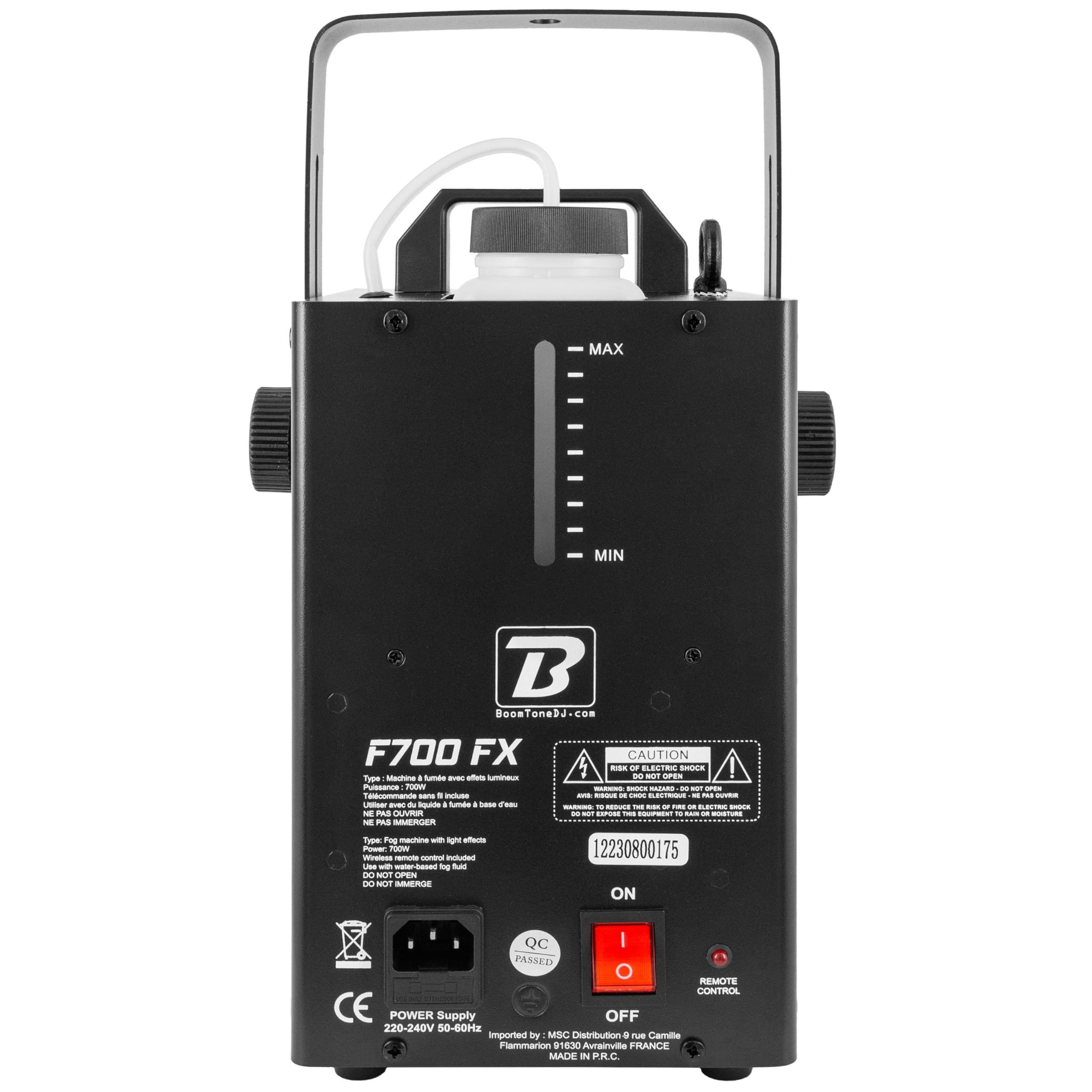 BoomToneDJ F700 FX Machine à fumée - Jeux de lumière pour soirée - Lumière Disco portable - Lumières LED RGB intégrées - Détection musicale - Télécommande incluse - Ambiance pour mariage, fête