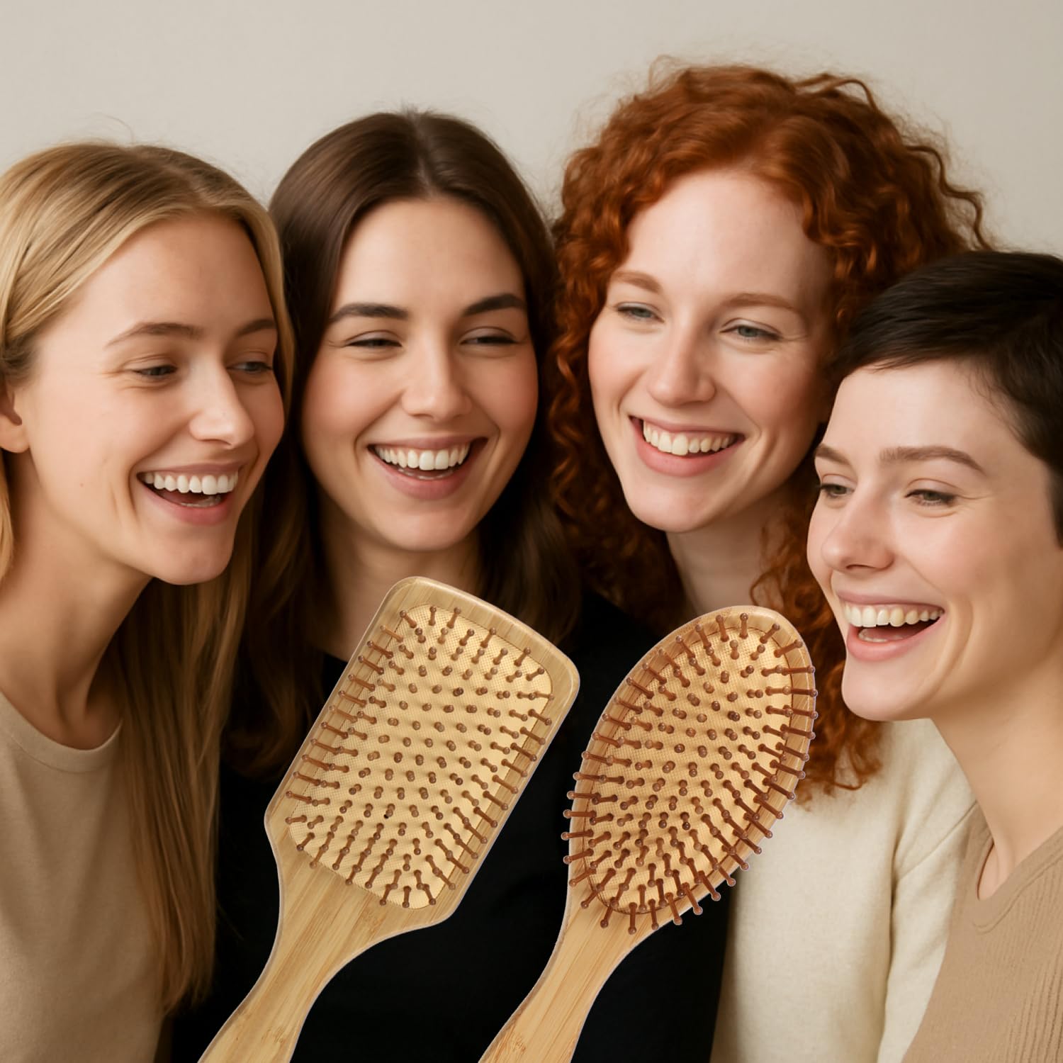 Set da 2 spazzole in bambù con setole naturali – Spazzole paddle ecologiche per donna, uomo e bambino – Massaggio alla cute per capelli sani