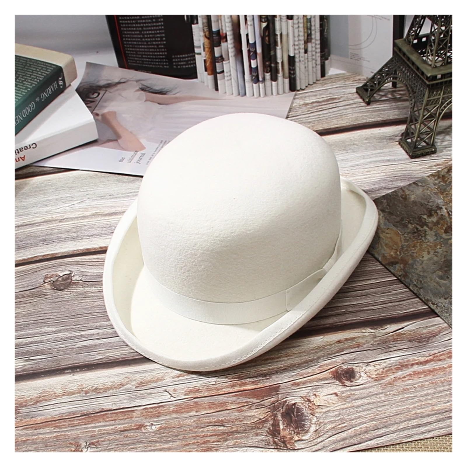 Melone Hut Filz Weiß Bowler Hut for Männer/Frauen Satin Gefüttert Party Formale Fedora Kostüm Zauberer Kappe